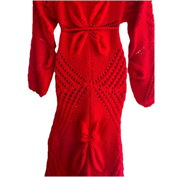 Handcrafted Vintage Red Crochet Maxi Dress by Henrietta Tanuska Beverly Hills CA - Picture 6 of 15